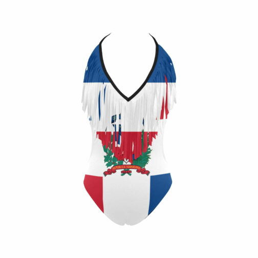 Dominican Republic Flag Women's Fringe One Piece Swimsuit