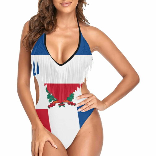 Dominican Republic Flag Women's Fringe One Piece Swimsuit