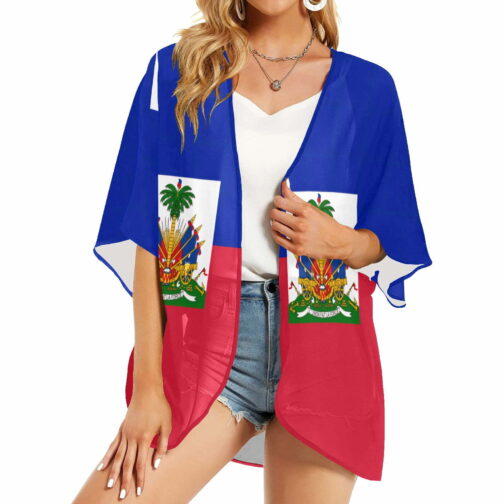 Haitian Flag Women’s Kimono Chiffon Cover Up