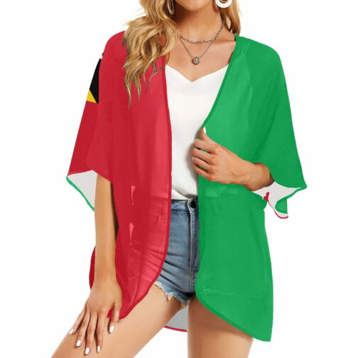 Saint Kitts and Nevis Flag Women’s Kimono Chiffon Cover Up