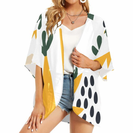 Pine Motif Women’s Kimono Chiffon Cover Up