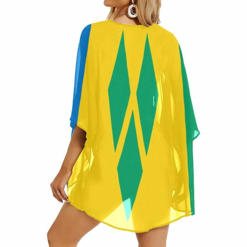 Saint Vincent & The Grenadines Flag Women’s Kimono Chiffon Cover Up
