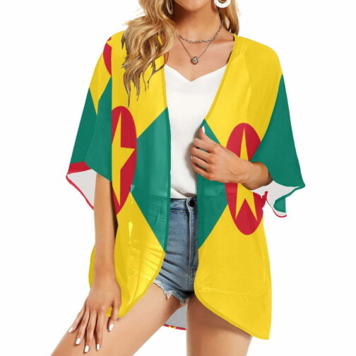 Grenada Flag Women’s Kimono Chiffon Cover Up