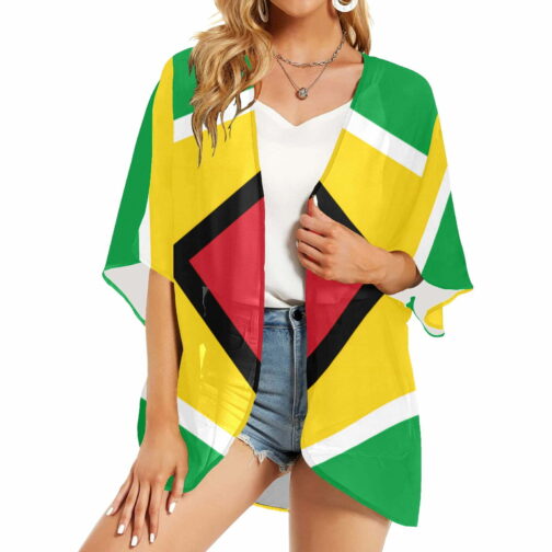 Guyana Flag Women’s Kimono Chiffon Cover Up