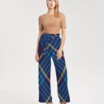 Blue Tartan Women’s High-Rise Wide Leg Pants