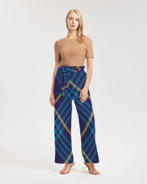 Blue Tartan Women’s High-Rise Wide Leg Pants