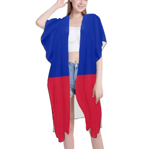 Haiti Flag Print Mid-Length Chiffon Cover Up