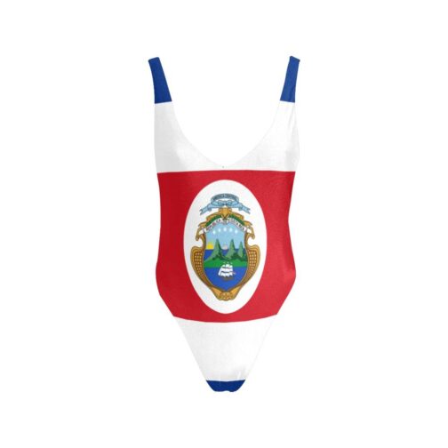 Costa Rica Flag Coat Of Arms Backless High Cut Swimsuit