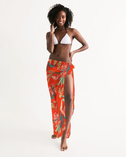 Paradise Floral Deep Orange Swim Cover Up