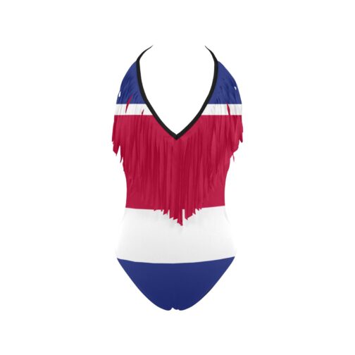 Costa Rica Flag Women's Fringe One Piece Swimsuit - Image 3