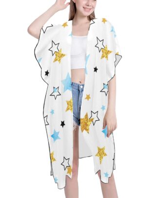 Watercolor And Glittering Stars Mid-Length Chiffon Cover Up