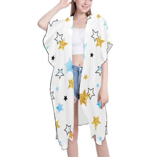 Watercolor And Glittering Stars Mid-Length Chiffon Cover Up
