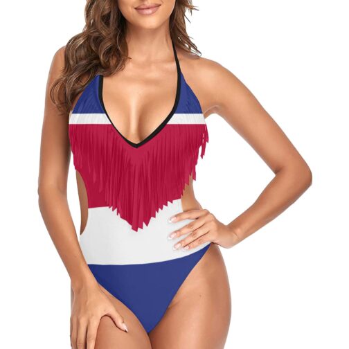 Costa Rica Flag Women's Fringe One Piece Swimsuit