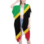Saint Kitts and Nevis Flag Back Print Mid-Length Chiffon Cover Up