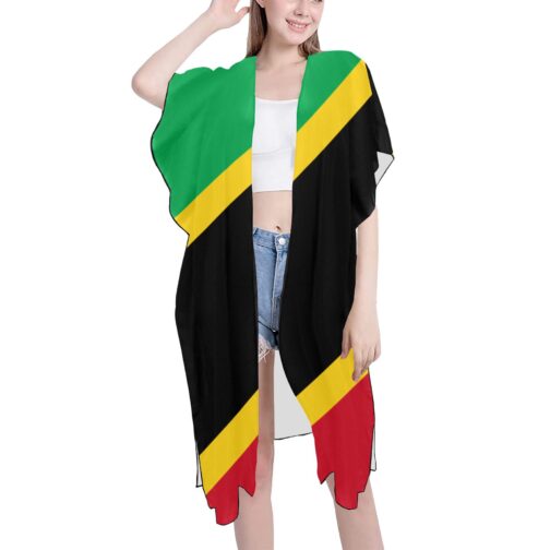 Saint Kitts and Nevis Flag Back Print Mid-Length Chiffon Cover Up