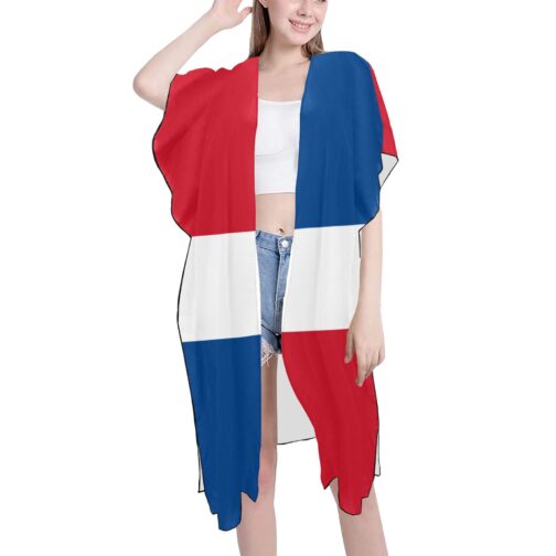 Dominican Republic Flag Print Mid-Length Chiffon Cover Up
