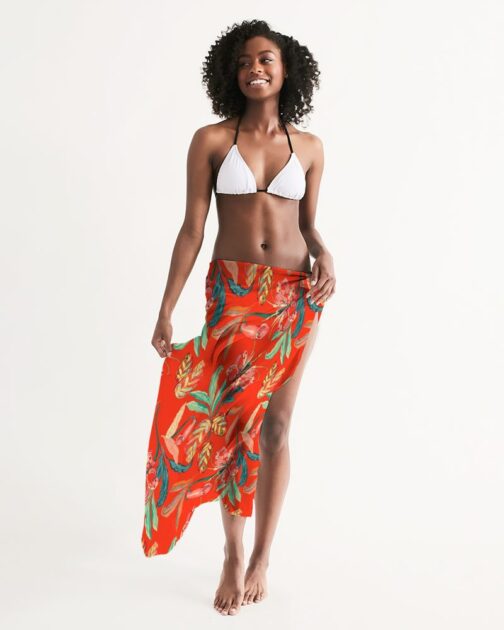 Paradise Floral Deep Orange Swim Cover Up