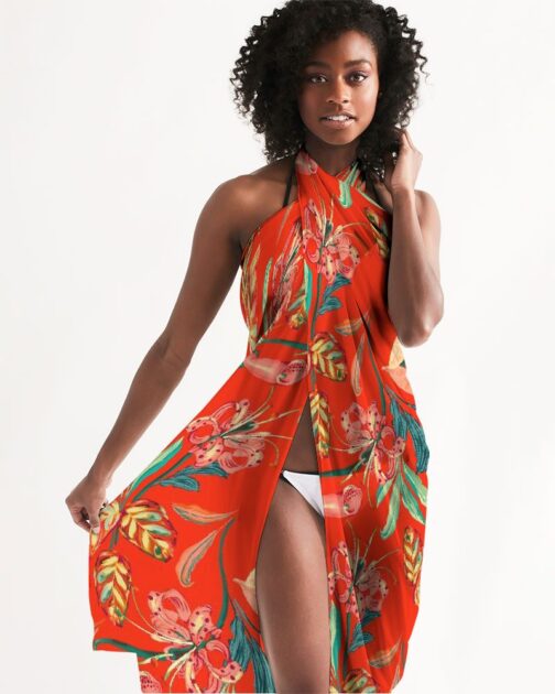 Paradise Floral Deep Orange Swim Cover Up