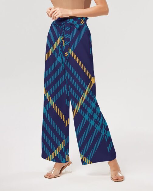 Blue Tartan Women’s High-Rise Wide Leg Pants