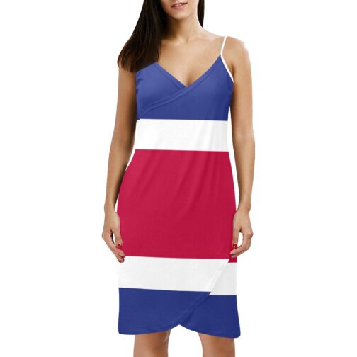 Costa Rica Flag Spaghetti Strap Backless Beach Dress