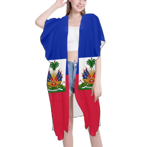 Haiti Flag Mid-Length Chiffon Cover Up