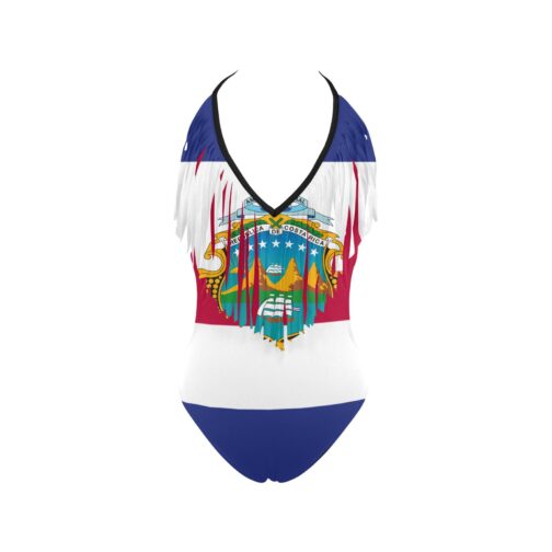 Costa Rica Flag Coat Of Arms Women's Fringe One Piece Swimsuit