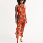 Paradise Floral Deep Orange Swim Cover Up