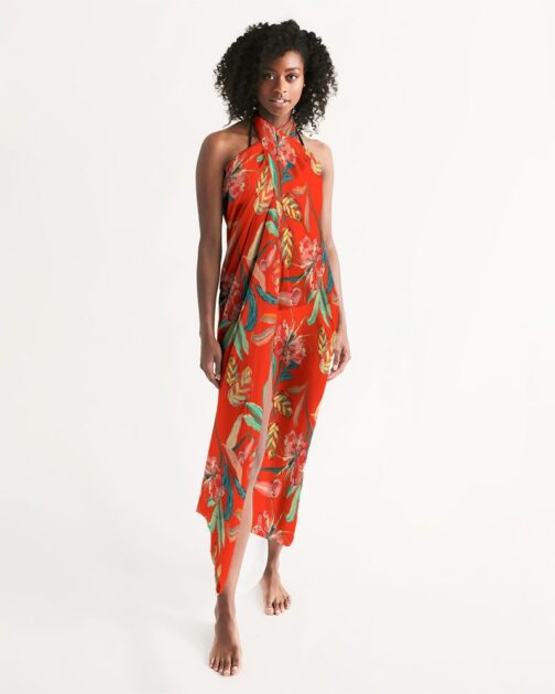 Paradise Floral Deep Orange Swim Cover Up