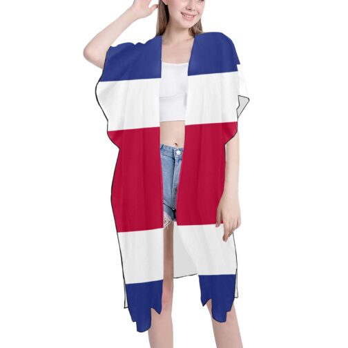 Costa Rica Flag Mid-Length Chiffon Cover Up
