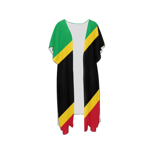 Saint Kitts and Nevis Flag Back Print Mid-Length Chiffon Cover Up