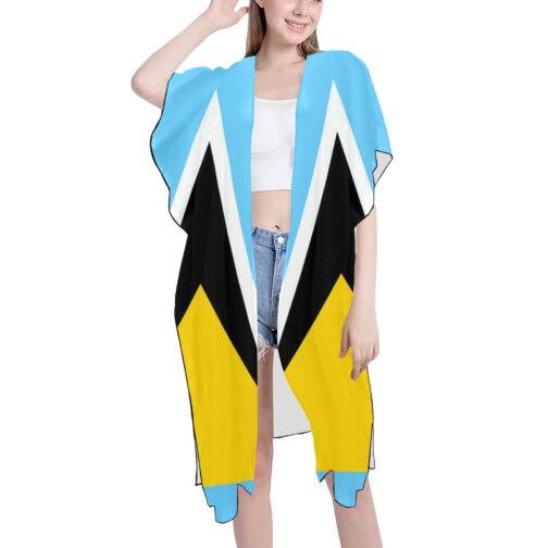 Saint Lucia Flag Print Mid-Length Chiffon Cover Up