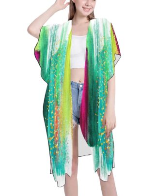 Abstract Colorful Mid-Length Chiffon Cover Up
