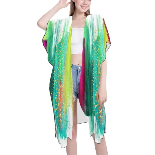 Abstract Colorful Mid-Length Chiffon Cover Up