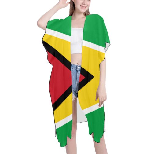 Guyana Flag Back Print Mid-Length Chiffon Cover Up