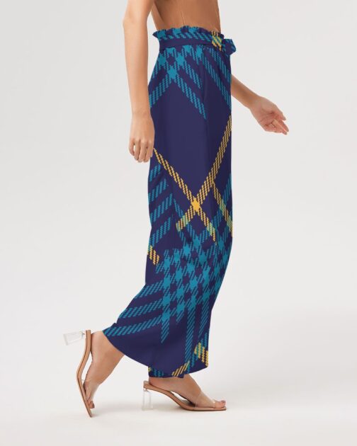 Blue Tartan Women’s High-Rise Wide Leg Pants