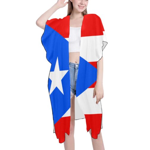 Puerto Rico Flag Back Print Mid-Length Chiffon Cover Up