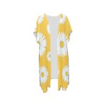 White Daisy Flower Mid-Length Chiffon Cover Up