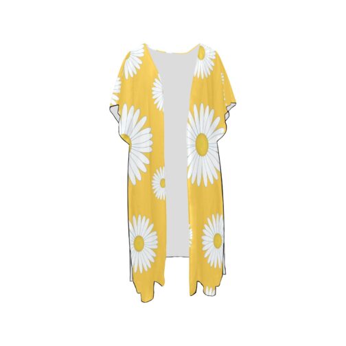 White Daisy Flower Mid-Length Chiffon Cover Up