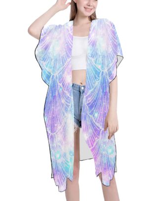 Mermaid Galaxy Print Mid-Length Chiffon Cover Up