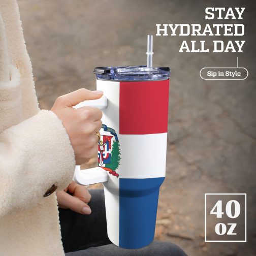 Dominican Republic Flag 40oz Tumbler With Handle & Straw
