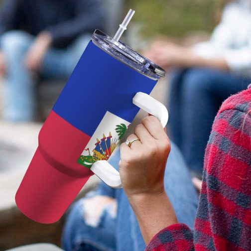 Haiti Flag 40oz Tumbler With Handle & Straw