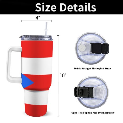 Puerto Rico Flag 40oz Tumbler With Handle & Straw