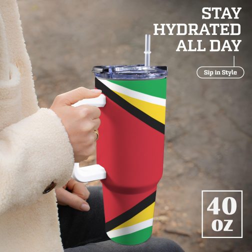 Guyana Flag 40oz Tumbler With Handle & Straw