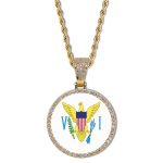 USV Flag Round Gold Photo Pendant with Rope Chain
