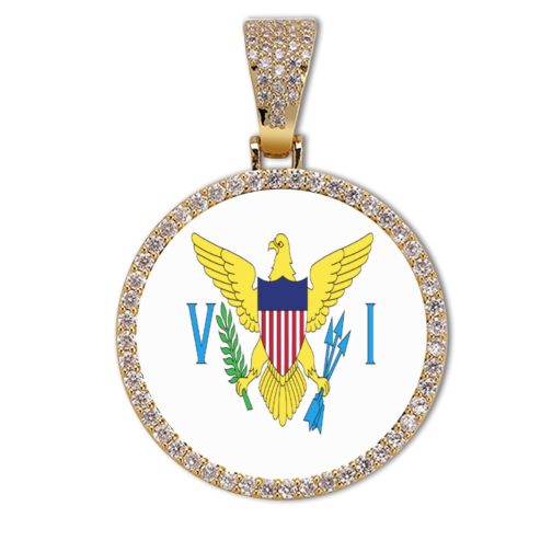 USV Flag Round Gold Photo Pendant with Rope Chain
