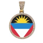 Antigua and Barbuda Flag Round Gold Photo Pendant with Rope Chain