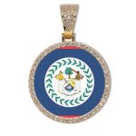 Belize Flag Round Gold Photo Pendant with Rope Chain