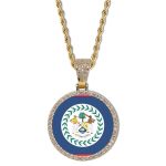 Belize Flag Round Gold Photo Pendant with Rope Chain