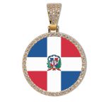Dominica Republic Flag Round Gold Photo Pendant with Rope Chain