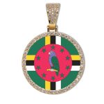 Dominica Flag Round Gold Photo Pendant with Rope Chain